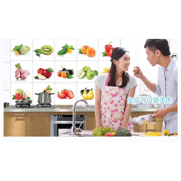 Decal dán bếp tráng nhôm cách nhiệt size lớn - Trái cây xếp khuông