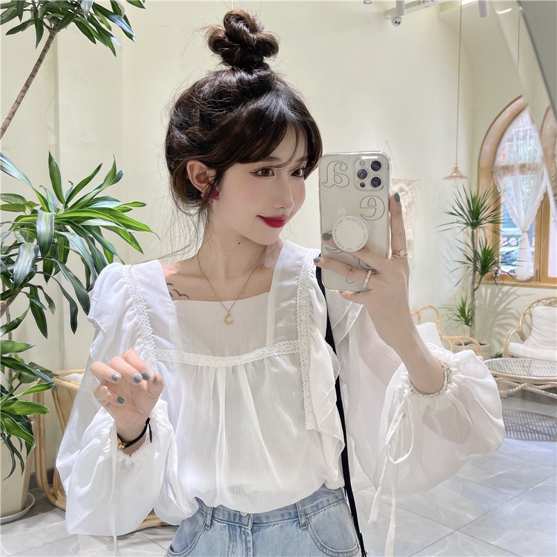 Áo chiffon BH tay phồng phong cách Pháp thời trang mùa hè cho nữ