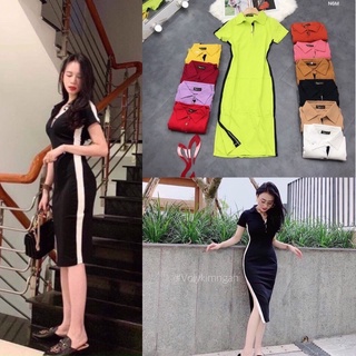 Đầm thun ôm body cổ bẻ