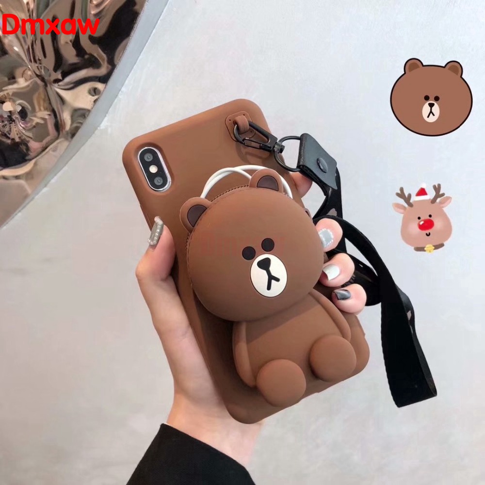Ốp điện thoại dẻo phối ví hình chú gấu đáng yêu có dây đeo cho Huawei Nova 5T GR5 2017 Y6II Y6 2018