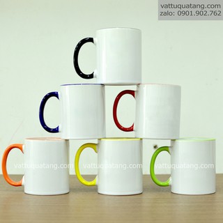 Ly sứ, cốc sứ hình trụ có quai màu - in chuyển nhiệt
