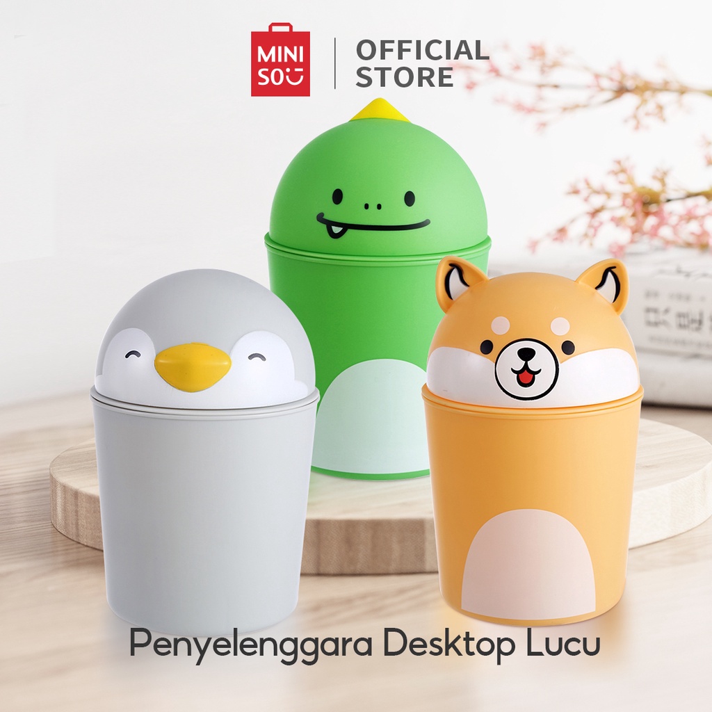 Thùng rác mini để bàn Miniso hình khủng long/ cánh cụt/ chó shiba dễ thương nhỏ gọn tiện lợi