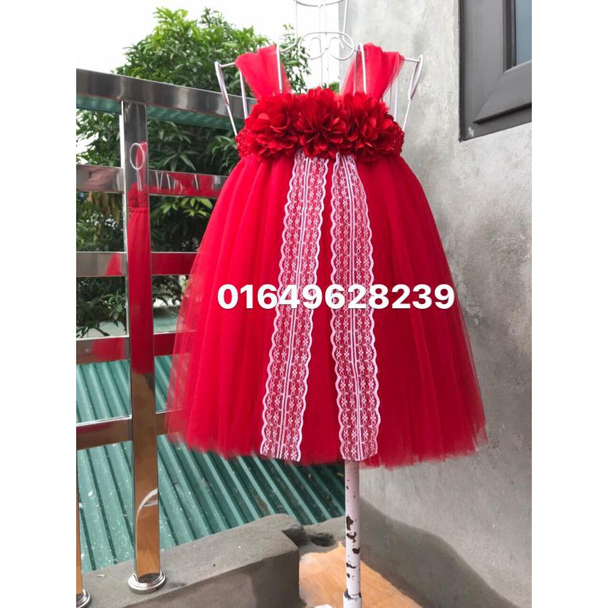 Đầm tutu cho bé màu đỏ hoa xù