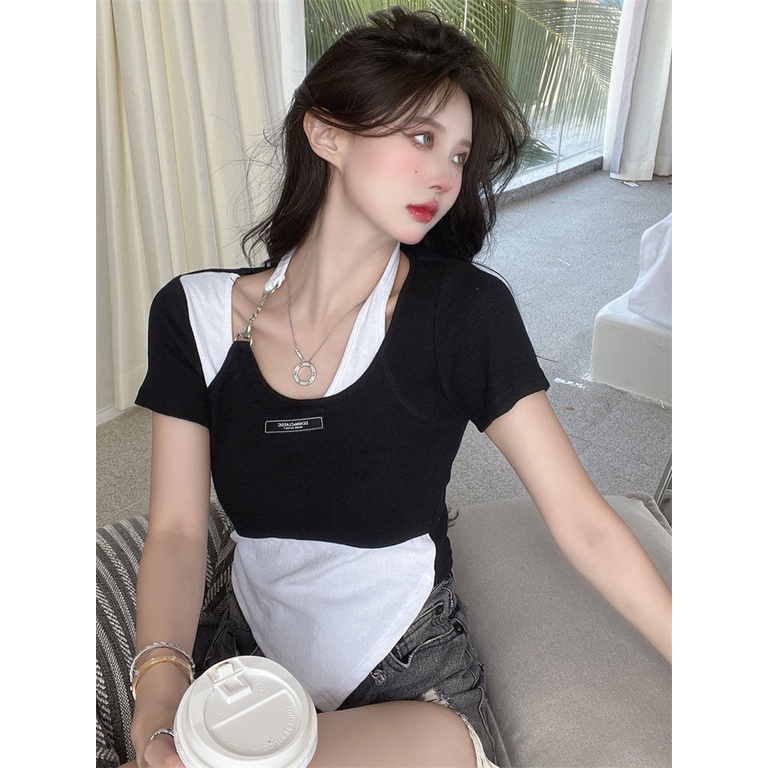 Áo Thun Dệt Kim Phối Dây Xích Thời Trang Mùa Hè Cá Tính Mới