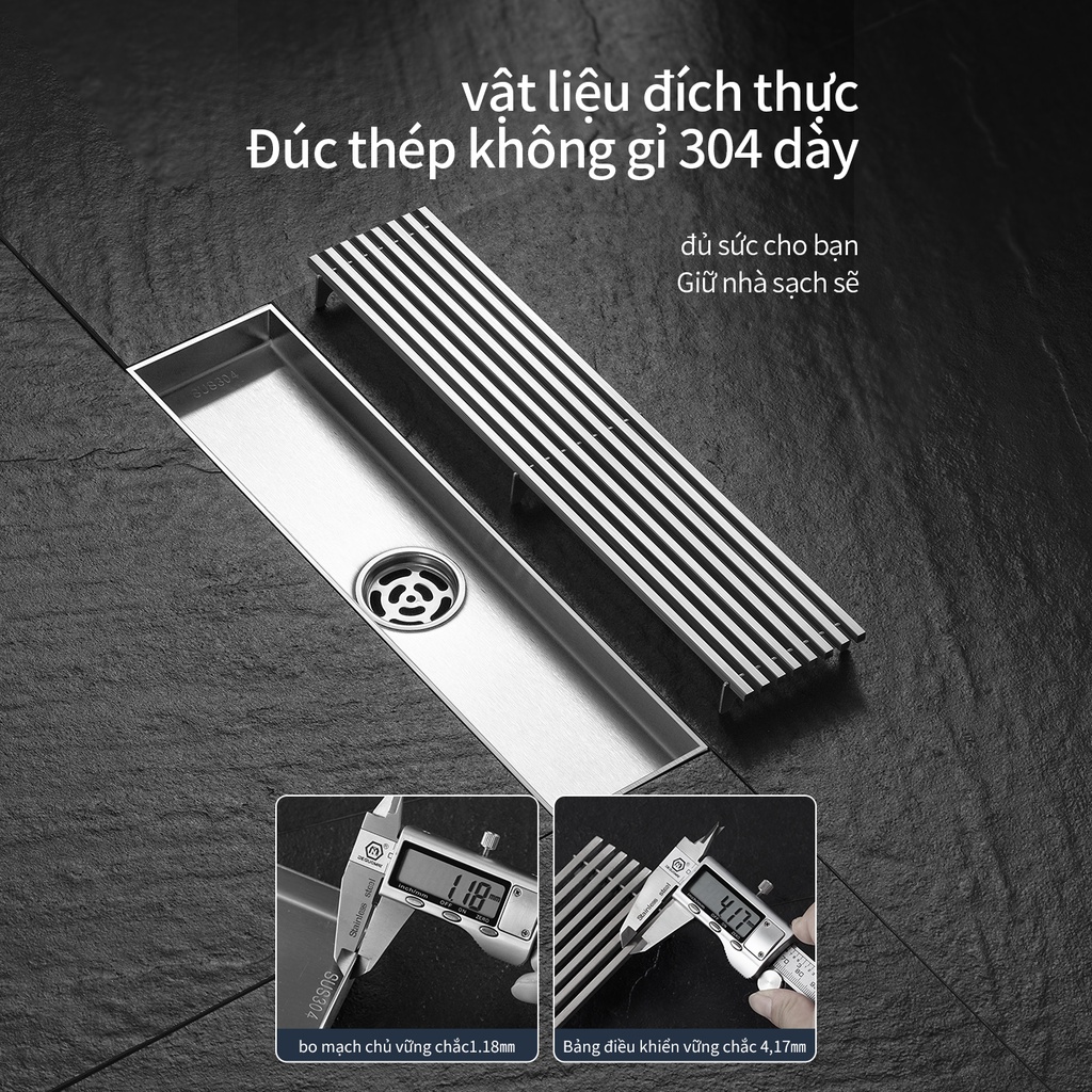Tấm đậy thoát nước sàn phòng tắm XINKUNLON hình chữ nhật thép không gỉ SUS304 chống mùi hôi cao cấp