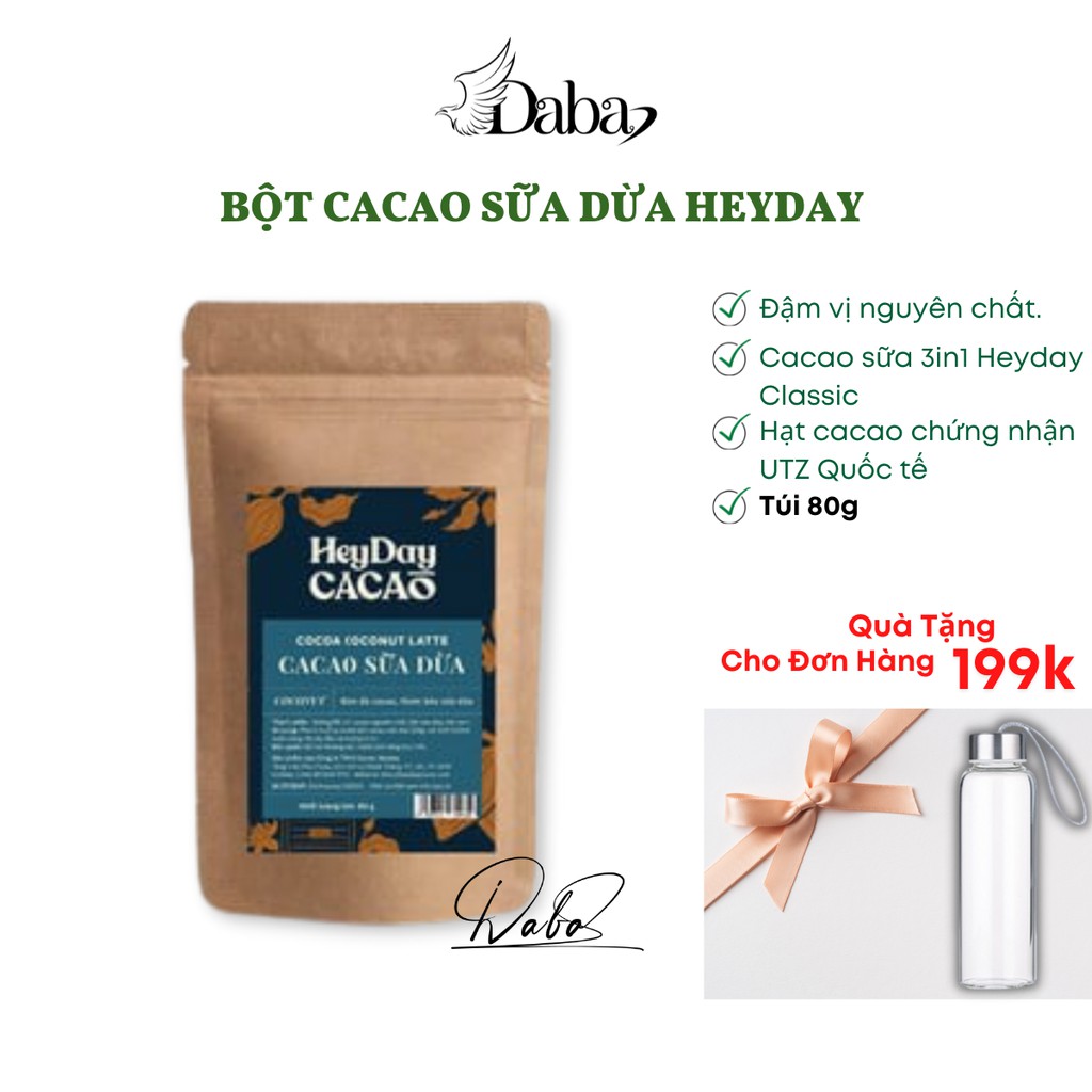 Bột CaCao Sữa Dừa HeyDay CaCao Túi Giấy 80g