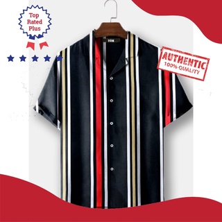 Áo Sơ Mi Nam Lụa Chéo Sọc Vàng Đỏ Tay Ngắn Tóm Store