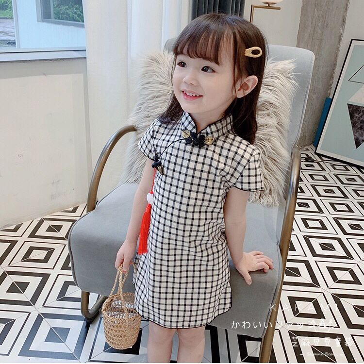 Đầm Sườn Xám Họa Tiết Ca Rô Đáng Yêu Dành Cho Bé Gái