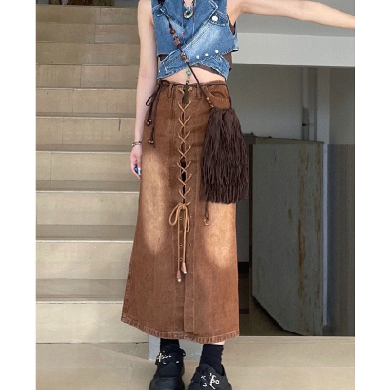 Chân Váy Denim Dài Lưng Cao Thời Trang Mùa Hè Cho Nữ