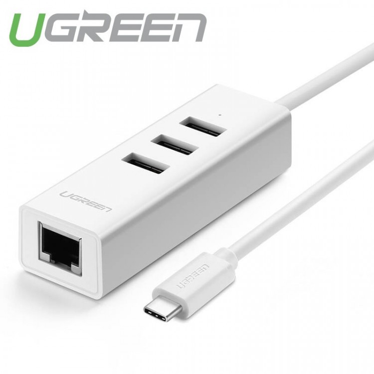 Cáp chuyển đổi USB Type C sang Lan RJ45 và 3 cổng USB 2.0 Ugreen 020792 - Hàng Chính Hãng BH 18 Tháng