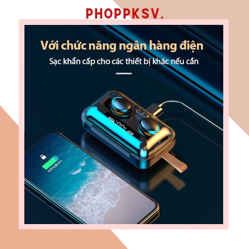 Tai Nghe Bluetooth True Wireless F9  Bluetooth 5.0 | Bản Quốc Tế | Cảm Ứng | Chống Nước(Loại mới)