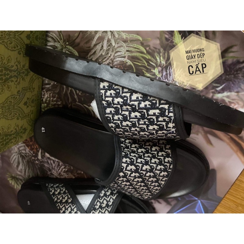 Dép nam dior quai ngang , dép đen quai chéo đế cao su chống trơn cao cấp kèm hộp