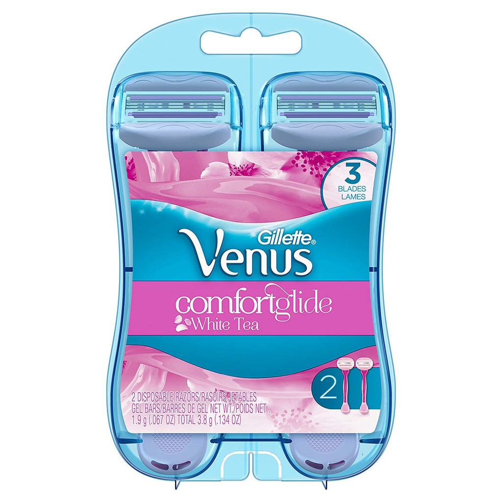 Bộ 2 dao cạo 3 lưỡi tiện lợi nữ Gillette Venus Women's Comfortglide 3 Blade Disposable Razor, White Tea (Mỹ)