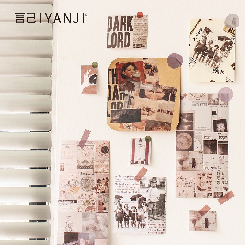 [Cuộn 50 miếng] Nhãn dán sticker thủ công trang trí phong cách retro khổ dài ST03