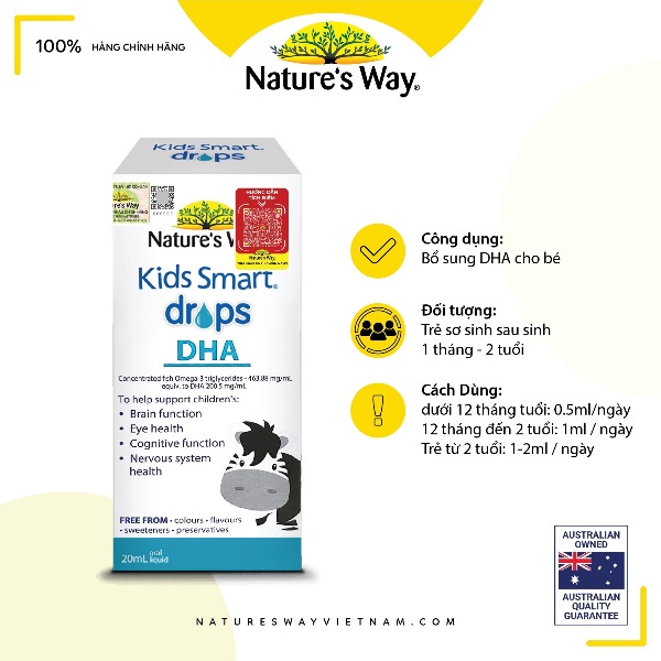 Combo 2 Hộp DHA Nature's Way Kids Smart Drops DHA Dạng Giọt Giúp Tăng IQ, Tăng Thị Lực, Phát Triển Não Bộ Cho Bé 20ml/h