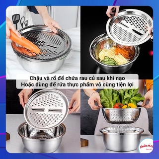 Bộ bào nạo rau củ kiêm rổ và chậu Inox Cao cấp đa năng