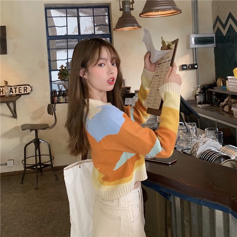 Korean Fashion lisa Pattern Long Sleeve Croptop Tops