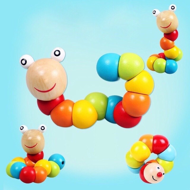 Đồ Chơi Sâu Gỗ Uốn Dẻo Nhiều Màu Sắc Montessori