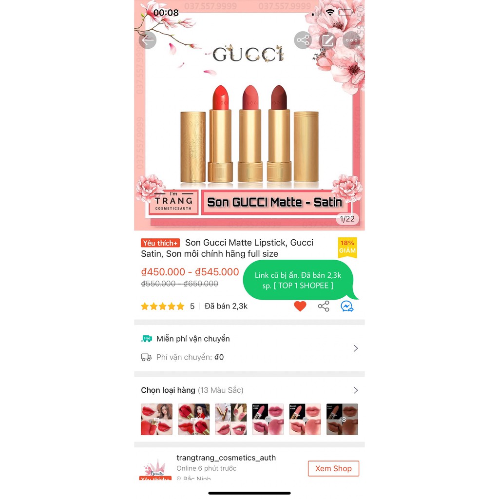 Son Gucci Rouge Matte Lipstick, Gucci Matte, Satin Full size, Hàng Chính Hãng Full Size Có Bill | BigBuy360 - bigbuy360.vn