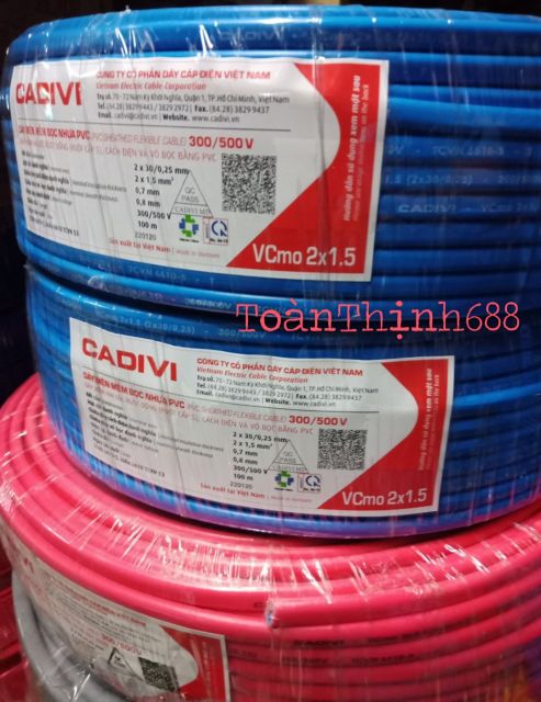 Dây điện đôi 2vỏ bọc 2x1.5 Cadivi 100mét