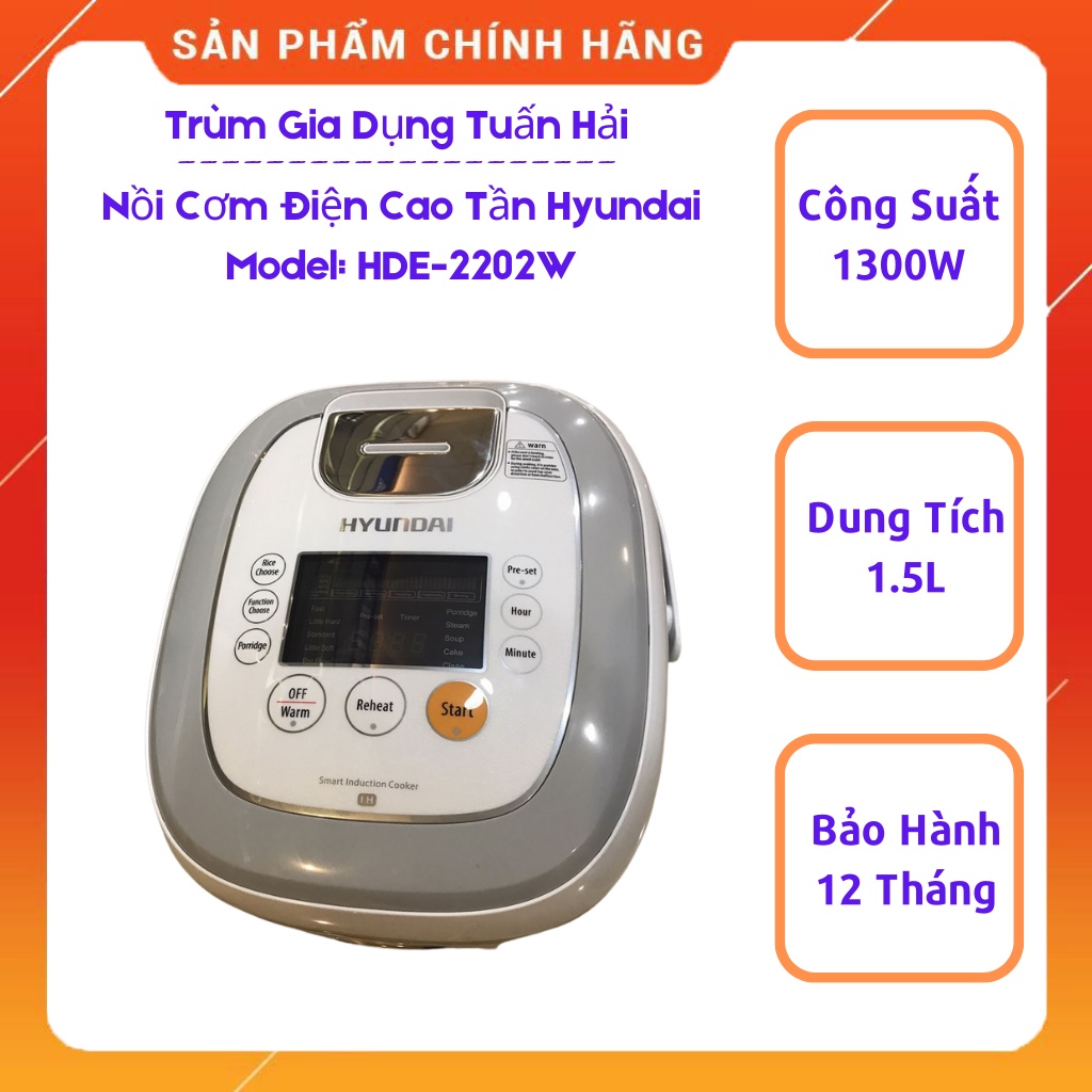 Nồi Cơm Điện Cao Tần HYUNDAI HDE 2202W, Điều Khiển Cảm Ứng Điện Từ, Chế Độ Nấu Đa Dạng, Chống Dính Cao Cấp