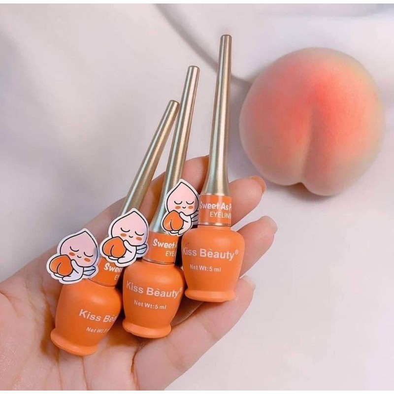 Bút Kẻ Mắt Trái Đào SWEET AS PEACH EYELINER KISS BEAUTY Nét Thanh Mảnh Lọ Bút Kẻ Mắt Kháng Nước Không Lem Dễ Kẻ