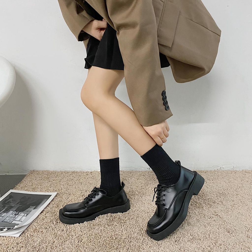 Giày Da Oxford Mũi Vuông Thắt Dây Thời Trang Cho Nữ