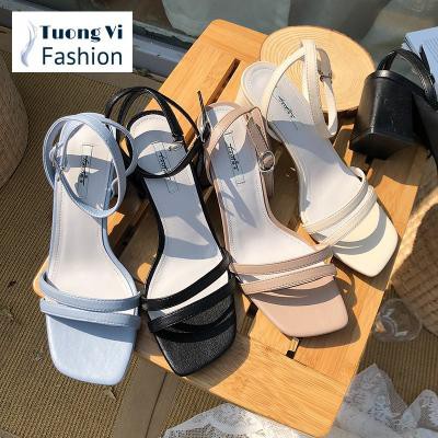 Giày sandal 2 dây mảnh gót vuông 5p - CG 0272