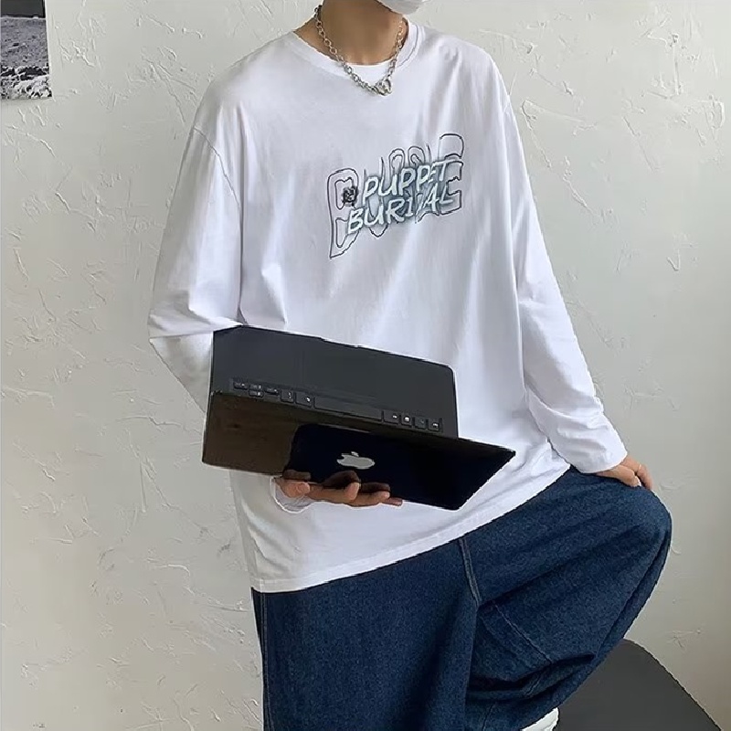 Áo Thun Tay Dài Cổ Tròn Dáng Rộng In Họa Tiết Hoạt Hình Phong Cách Hip Hop Hàn Quốc Thời Trang Cho Nam Và Nữ size M-5XL