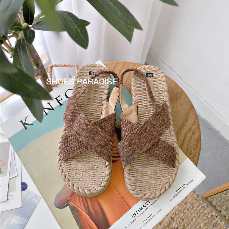 Giày Sandal Đế Nhựa Chéo Cói [ SP40 ] Sandal Cói Đế Mềm Chống Nước Đi học,đi chơi thoải mái