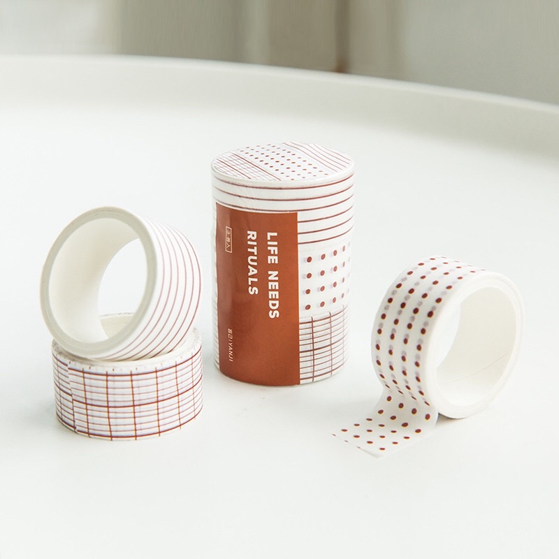 Set 3 cuộn washi tape theo tone màu hoạ tiết basic