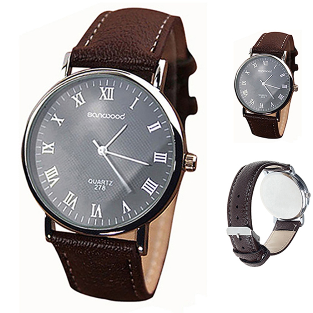 MACmk Men Business Wrist Watch Faux Leather Roman Numerals Analog Quartz Wristwatch