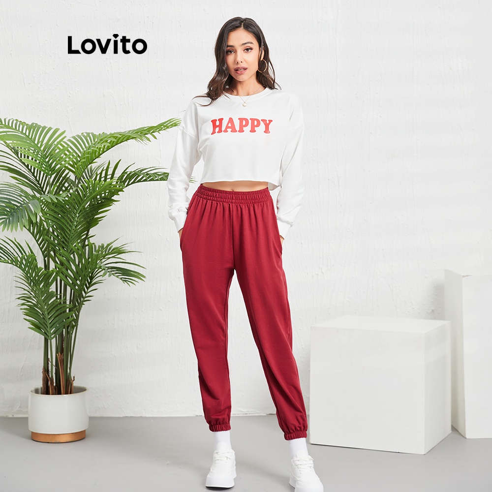 Áo sweatshirt Lovito giáng sinh kiểu thể thao in chữ tay dài L05086 (trắng) | BigBuy360 - bigbuy360.vn