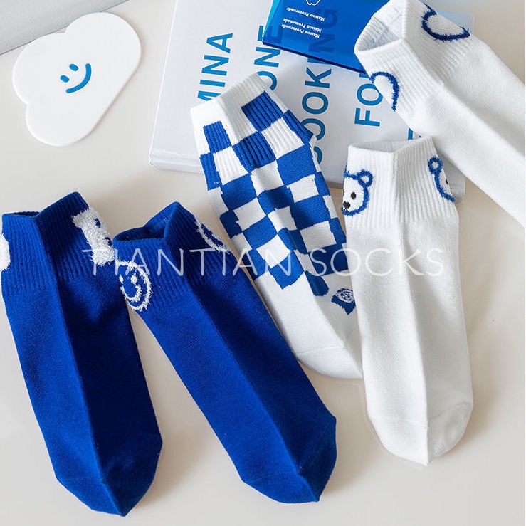 TIAN TIAN T159 Tất nữ ngắn cổ Vớ Cotton Cổ Thấp Thoáng Khí In Họa Tiết Chú Gấu Dễ Thương Thời Trang Mùa Hè Cho Nữ