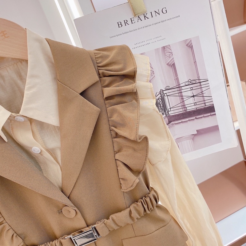 Set áo sơ mi voan và vest kèm đai cho bé, có bán rời