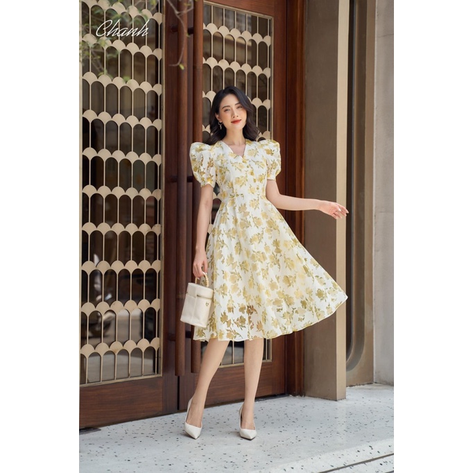 (Free Ship) MẪU HOT ĐẦM VOAN HOA CỔ CHỮ Y VUÔNG VAI DÁNG XÒE XINH NHƯ THIÊN THẦN UP Shop VLTN