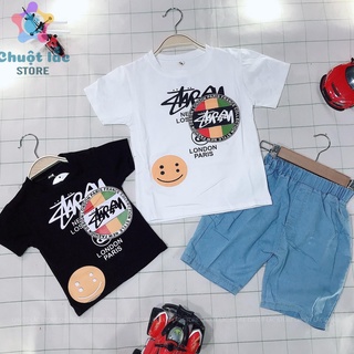 Bộ quần áo bé trai size đại kiểu chữ ký áo cotton quần jean cho bé từ 14kg đến 28kg