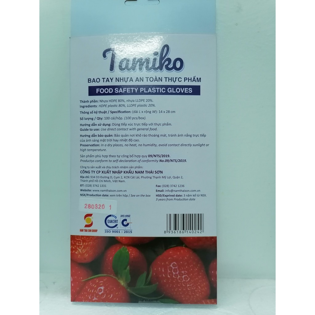 BAO TAY NHỰA AN TOÀN THỰC PHẨM  TAMIKO Food Safety Plastic Gloves