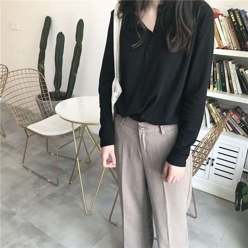 Áo Thun Tay Dài Dáng Rộng Màu Sắc Đơn Giản Trẻ Trung Phong Cách Hàn Quốc | BigBuy360 - bigbuy360.vn