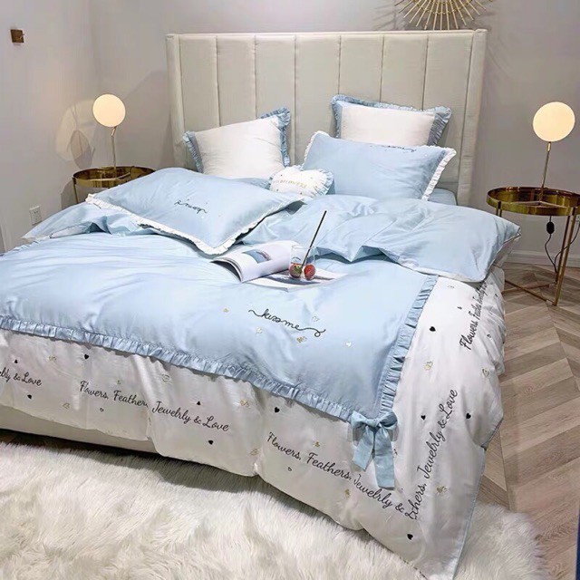 Siêu phẩm set chăn ga gối Kiss me phối 7 món cao cấp