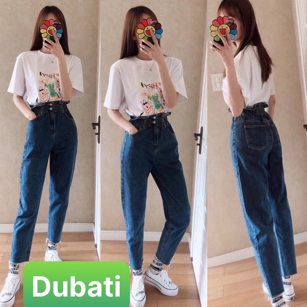 QUẦN JEAN BAGGY NỮ CHẤT BÒ XANH LƯNG THUN CẠP CHUN 2 CÚC LƯNG CAO NÂNG MÔNG HOT MÙA HÈ - DB-336 - DUBATI FASHION