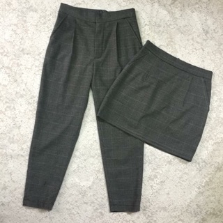 Combo quần baggy với chân váy chữ a kẻ caro