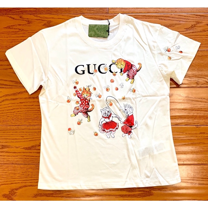 Áo thun nữ dáng ôm thương hiệu Gucci GC cao cấp hoạ tiết mèo