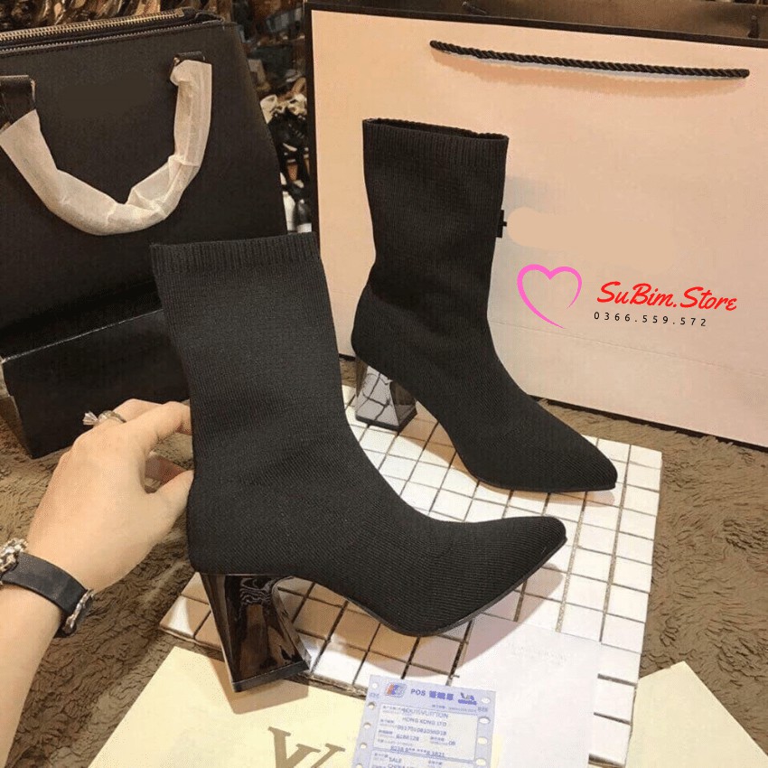 Boots Nữ Cổ Lửng Gót Tráng Gương Sang Chảnh– SuBim.Store – Gót 7p, len chun ôm chân