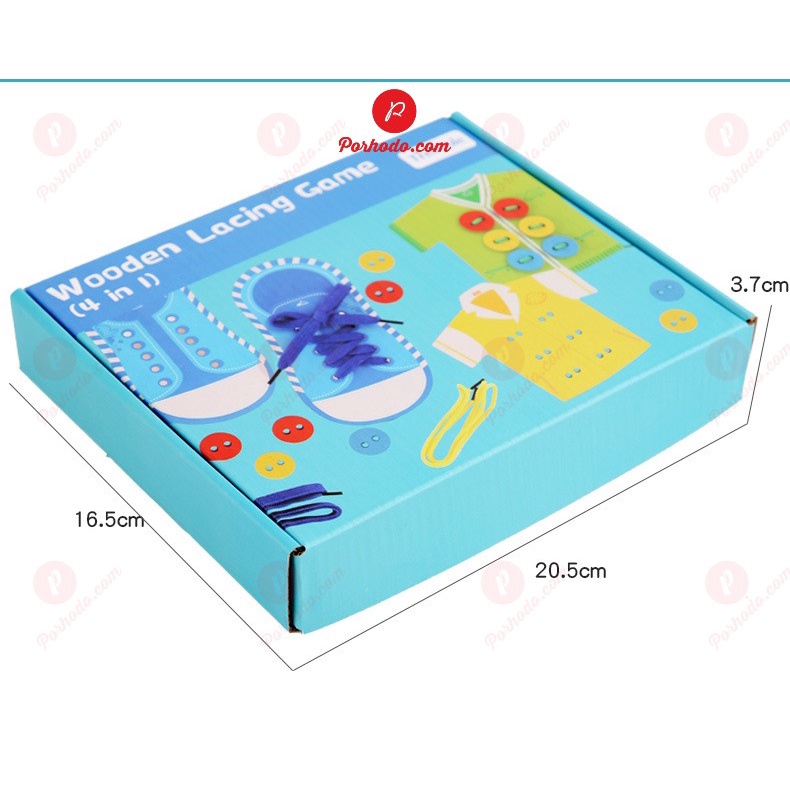Đồ chơi tập buộc dây giày + xâu cúc áo chuẩn montessori KB216089, Đồ chơi thông minh giáo dục