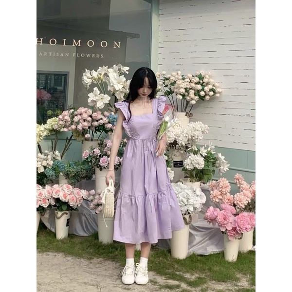 Váy tiểu thư cánh tiên cutout lưng cổ vuông viền bèo