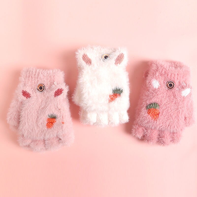 Găng Tay Hở Ngón Lông Nhung Mềm Mại Giữ Ấm Cho Bé