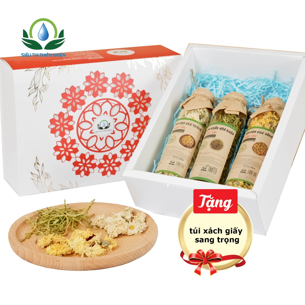 Set quà 6: Trà hoa Cúc Vàng, Cúc Trắng, Kim Ngân Hoa Mộc Sắc cao cấp, quà biếu, quà tặng, quà sức khỏe | BigBuy360 - bigbuy360.vn