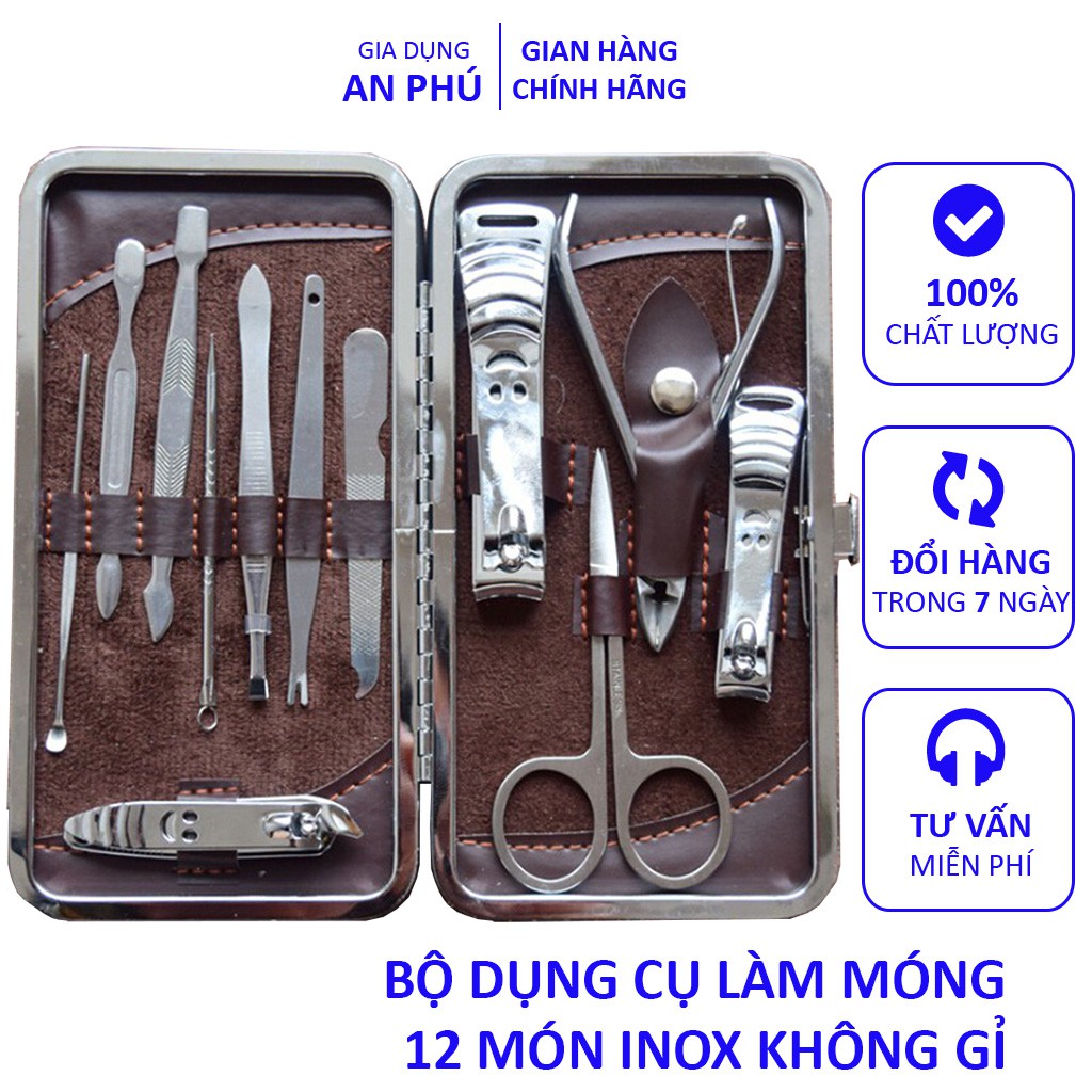 Bộ dụng cụ làm móng 12 món thép inox không gỉ, nhỏ gọn sắc bén