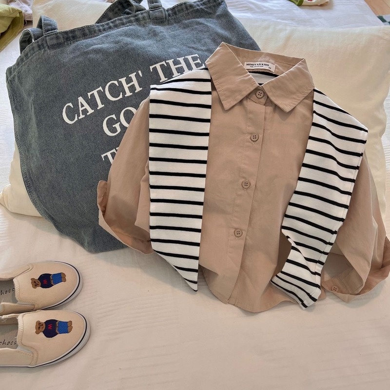 Áo Sơ Mi Giả Hai Lớp Màu Trơn Thời Trang Mùa Thu Mới 2022 Cho Bé Trai Và Bé Gái